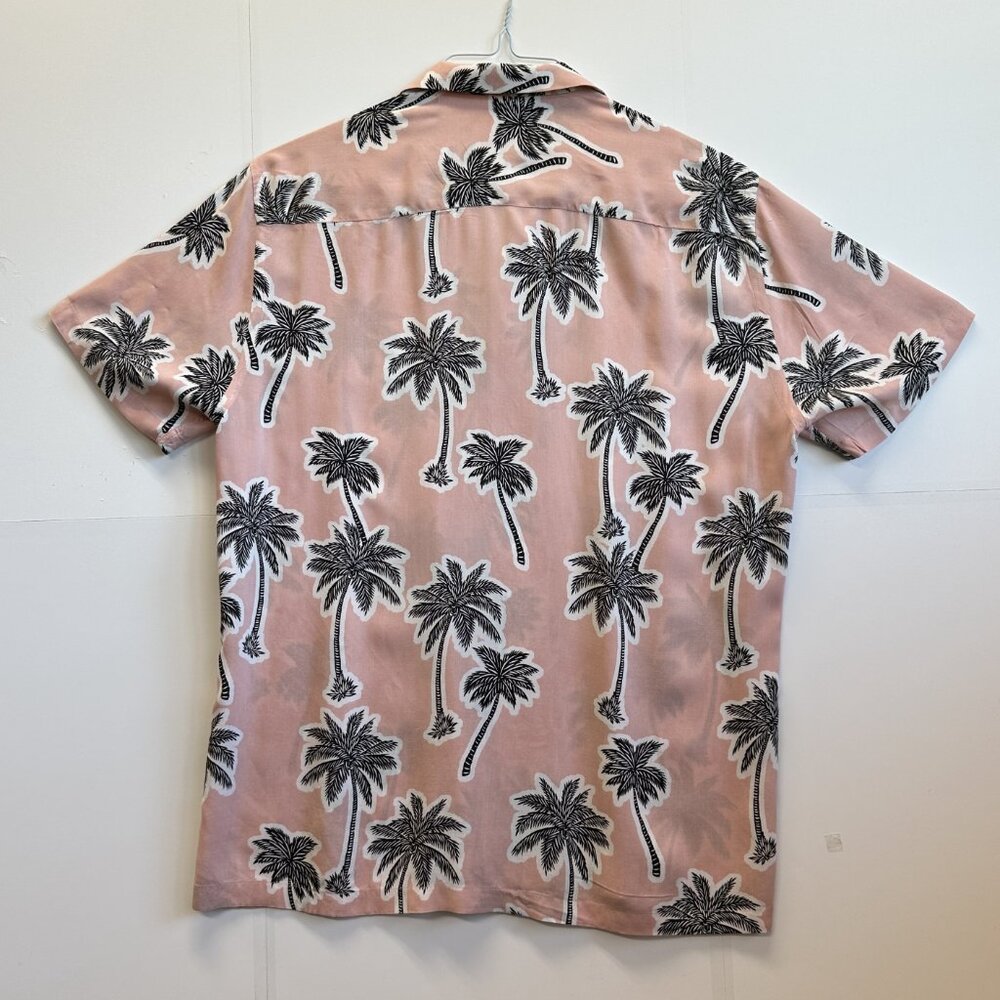 ZARA Men’s Relaxed Fit Palm Tree Print Shirt Size M Pink Black Tropical Casual - Picture 8 of 8